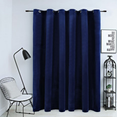 Draperie opaca albastru inchis 290x245cm catifea inele metalice foto