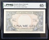 1000 lei 1941 PMG65 unc bancnota gradata