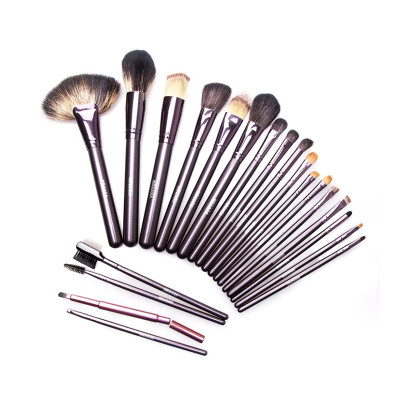 Set pensule make-up Megaga, 14 x 25 cm, peri naturali, maner lemn, 21 bucati foto