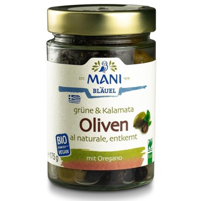 Mix de Masline Verzi si Kalamata cu Oregano Raw Vegan Eco 175 grame Mani foto
