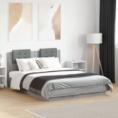vidaXL Cadru de pat cu tăblie gri sonoma 120x190 cm lemn prelucrat 3209966