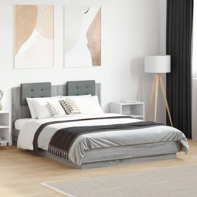 vidaXL Cadru de pat cu tăblie gri sonoma 120x190 cm lemn prelucrat 3209966 foto