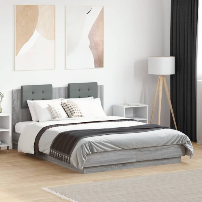 vidaXL Cadru de pat cu tăblie gri sonoma 120x190 cm lemn prelucrat 3209966