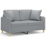 Canapea cu 2 locuri cu pernute, gri deschis, 120 cm, textil