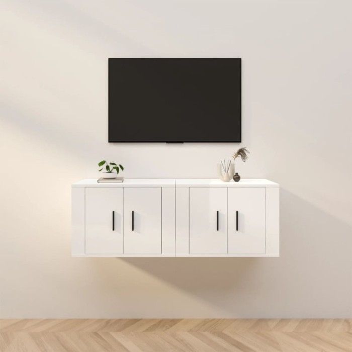 Gossi dulapuri tv montate perete 2 buc. alb extralucios 57x34,5x40 cm