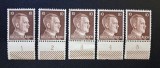 Germania Al Treilea Reich 1941 "Adolf Hitler 10 Pfennig" (Set de 5 Mărci MNH cu Cupoane Marginalе și Hașuri de Securitate) - TG1