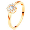 Inel din aur galben de 14K - floare lucioasă cu zirconii rotunde, transparente - Marime inel: 60
