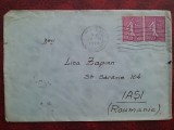 1928-Plic circ.-Paris-Iasi-timbru pereche-RAR