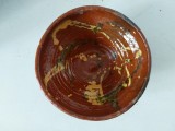 Blid de lut, farfurie adanca, ceramica veche romaneasca, 16cm diametru x 7.5cm inaltime