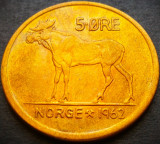Moneda 5 ORE - NORVEGIA, anul 1962 * cod 4110 = patina frumoasa