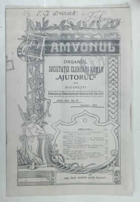 AMVONUL , ORGANUL SOCIETATII CLERULUI ROMAN &amp;#039; AJUTORUL &amp;#039; DIN BUCURESTI , NR. 10 , 1912 foto