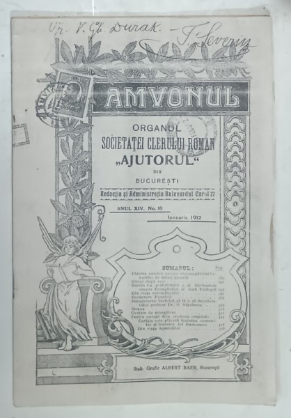 AMVONUL , ORGANUL SOCIETATII CLERULUI ROMAN &#039; AJUTORUL &#039; DIN BUCURESTI , NR. 10 , 1912