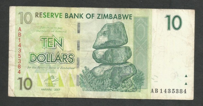 ZIMBABWE 10 DOLARI DOLLARS 2007 [24] P- 67 , VF