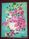 TABLOU PE PANZA CU SASIU NOU 30X40 CM VAS CU FLORI PRET DOAR 20 LEI