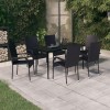 Set Gradina 7 Piese, Masa Sticla + 6 Scaune Ratan, Negru, Cadru Otel,  140x70x74 cm
