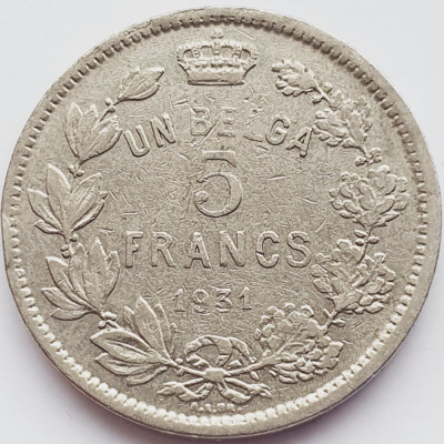3058 Belgia 5 Francs 1931 Albert I (French text) km 97 foto