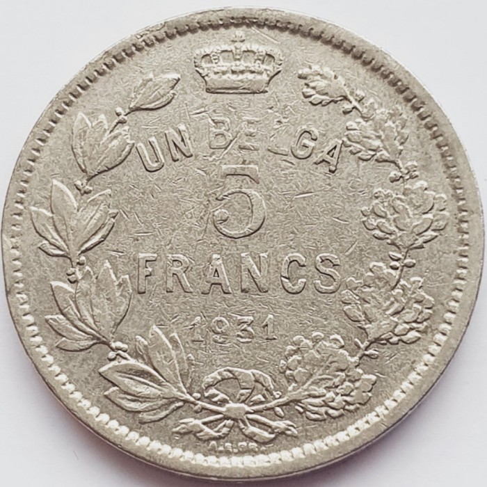 3058 Belgia 5 Francs 1931 Albert I (French text) km 97