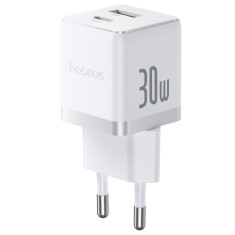 INCARCATOR retea Baseus Palm, Quick Charge 30W, 1 x USB, 1 x USB Type-C 5V/3.0A, include cablu USB Type-C la USB Type-C 1m, alb &amp;quot;P1011160A213-01&amp;