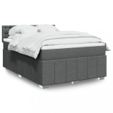 VidaXL Pat box spring cu saltea, gri &icirc;nchis, 140x190 cm, textil