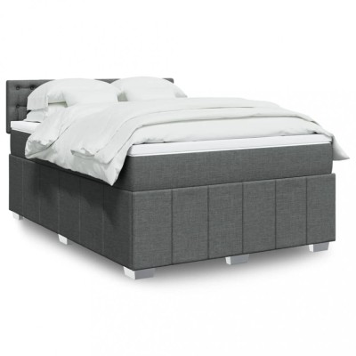 vidaXL Pat box spring cu saltea, gri &amp;icirc;nchis, 140x190 cm, textil 3287078 foto