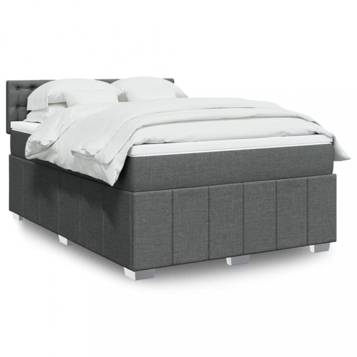 vidaXL Pat box spring cu saltea, gri &icirc;nchis, 140x190 cm, textil 3287078
