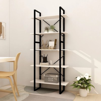 vidaXL Bibliotecă cu 5 rafturi, alb, 80x30x175 cm, lemn masiv de pin 3081994 foto