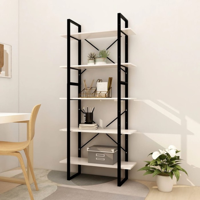 vidaXL Bibliotecă cu 5 rafturi, alb, 80x30x175 cm, lemn masiv de pin 3081994