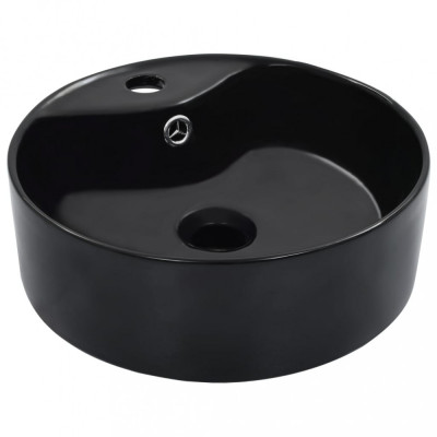 vidaXL Chiuvetă cu preaplin, negru, 36x13 cm, ceramică foto