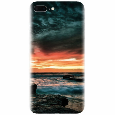 Husa silicon pentru Apple Iphone 8 Plus, Dramatic Rocky Beach Shore Sunset foto