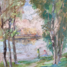 Coman Ardeleanu-"Margine de lac", tablou în guaşă