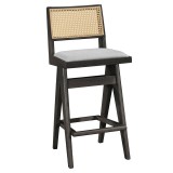 Cumpara ieftin Scaun de bar Winslow lemn de arbore de cauciuc negru - pvc ratan material culoare lemn natural - gri