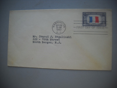 HOPCT PLIC FDC S 1757 FRANTA -STEAGURI/ DRAPELE 1943 SUA foto