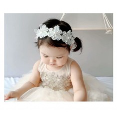 Bentita alba cu floricele si perlute (Marime Disponibila: 0-12 luni)