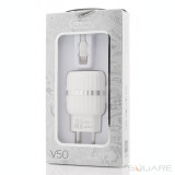 Incarcatoare Retea Tranyoo, V50, Fast Charge Kit, 2 x USB + Lightning Cable, White