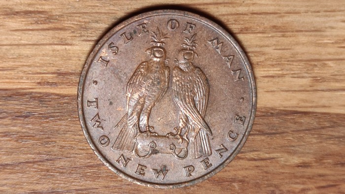 Isle of / Insula Man -moneda de colectie exotica- 2 pence 1975 soimi - superba !