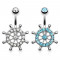 Piercing pentru buric din oțel, c&acirc;rmă de vas decorată cu zirconii - Culoare zirconiu piercing: Transparent - C