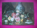 HOPCT 8921 TRANDAFIRI PE MASA- THEODOR AMAN-CARTE POSTALA PICTURA FLORI -NECIRCULATA