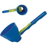 Lingura gradata, flippy, tip palnie, din plastic, coada lunga, 8 x 8 x 3 cm, albastru/verde