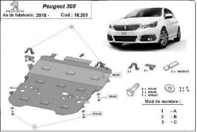 Scut motor metalic Peugeot 308 2018-2021 foto