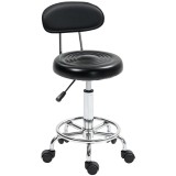 HOMCOM Scaun Rotativ Reglabil la 360&deg;, Scaun Estetician cu Spătar, Roți și Suport pentru Picioare, din Oțel, Piele Sintetică, 32x40x70-86 cm, Negru |