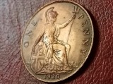 One 1 penny 1920 UK, stare aUNC+/UNC-, [poze]. Discount conform descriere [10 - 20 %. Vezi descrierea]., Europa