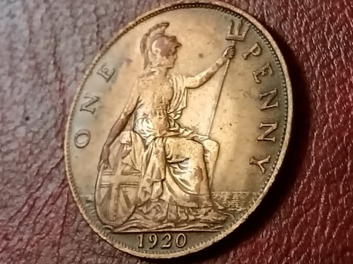 One 1 penny 1920 UK, stare aUNC+/UNC-, [poze]. Discount conform descriere [10 - 20 %. Vezi descrierea].