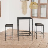 VidaXL Set mobilier bar de grădină, cu perne, 3 piese, gri, poliratan