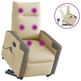 Fotoliu masaj rabatabil cu ridicare, crem, material textil