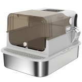 Litieră pentru Pisici PawHut XXL din Oțel Inoxidabil cu Capac Rabatabil la 90&deg; Gri | Aosom Romania