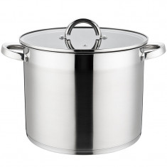 Oala din inox Grunberg, compatibila cu plita cu inductie, 26 cm, 10.9 l, grosime 0.6mm, capac din sticla