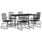 Cumpara ieftin Set mobilier de gradina, 7 piese, negru, ratan PVC