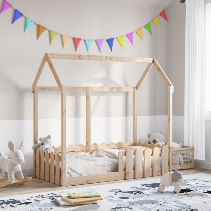 Cadru pat tip casă pentru copii, 70x140 cm, lemn masiv de pin