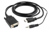 Cablu video HDMI Male to VGA Male + Jack 3.5mm Male Gembird 1.8m Negru