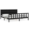 Cadru pat cu tablie 200x200 cm, negru, lemn masiv